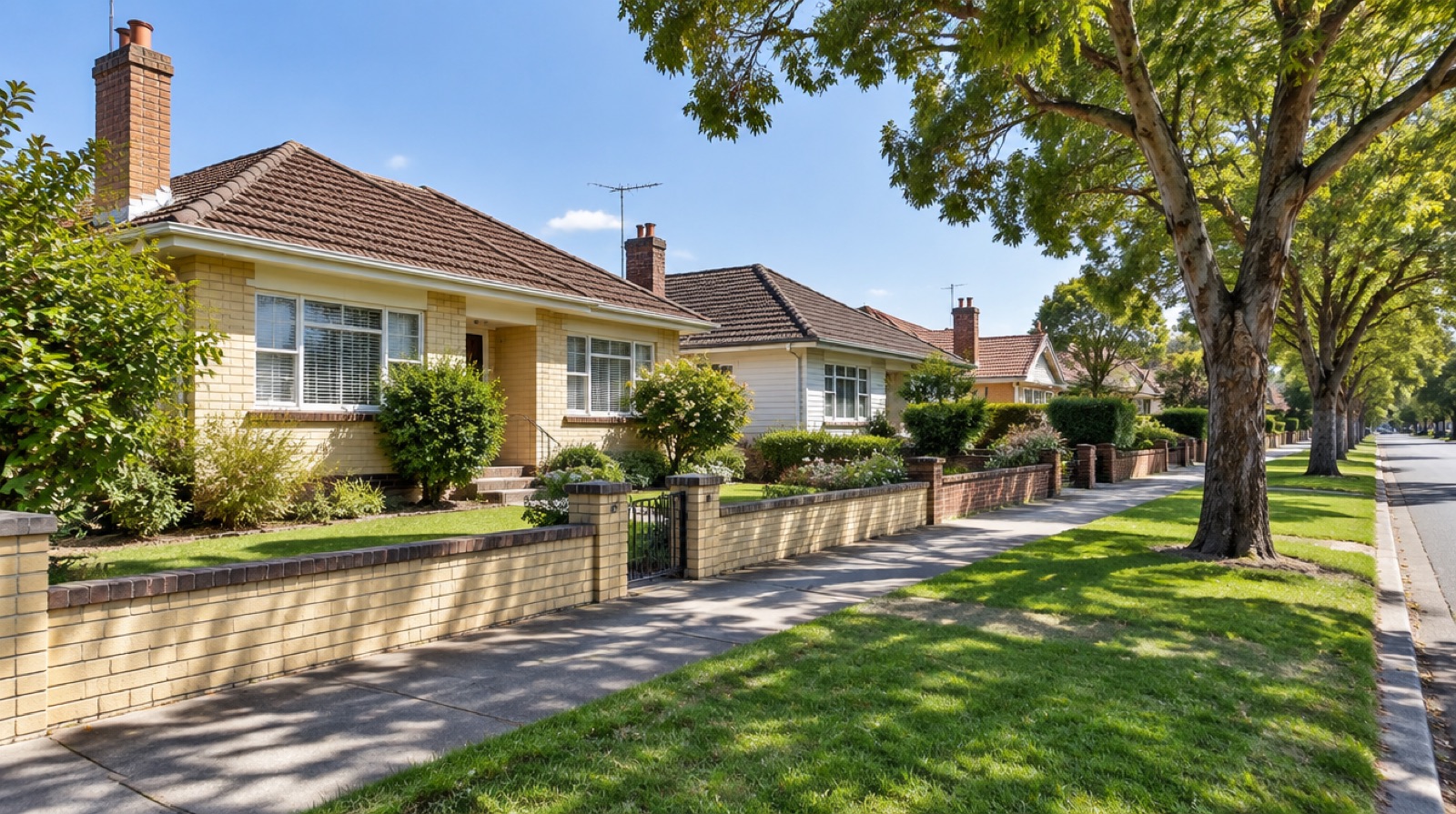 Street of renovated 1950s brick family homes in Bentleigh, Melbourne