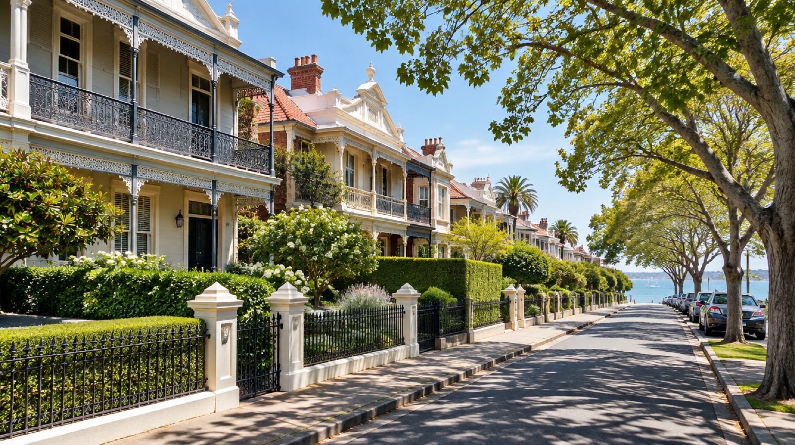 Victorian and Edwardian period homes on a leafy Brighton street, Melbourne