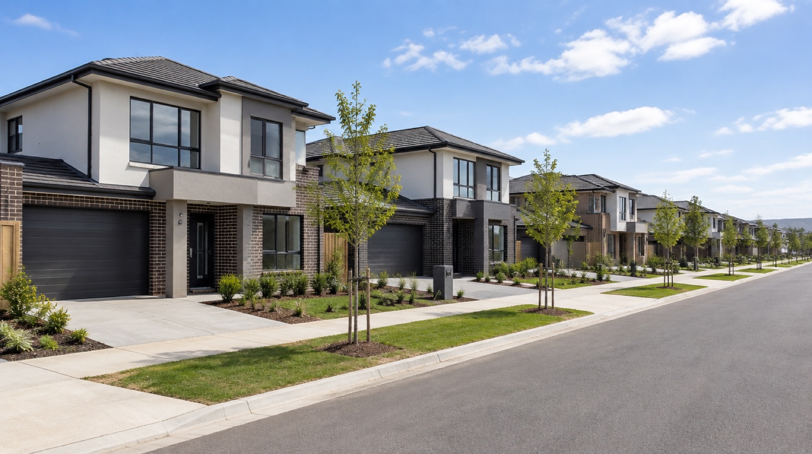 Modern estate homes on a new street in Doreen, Melbourne