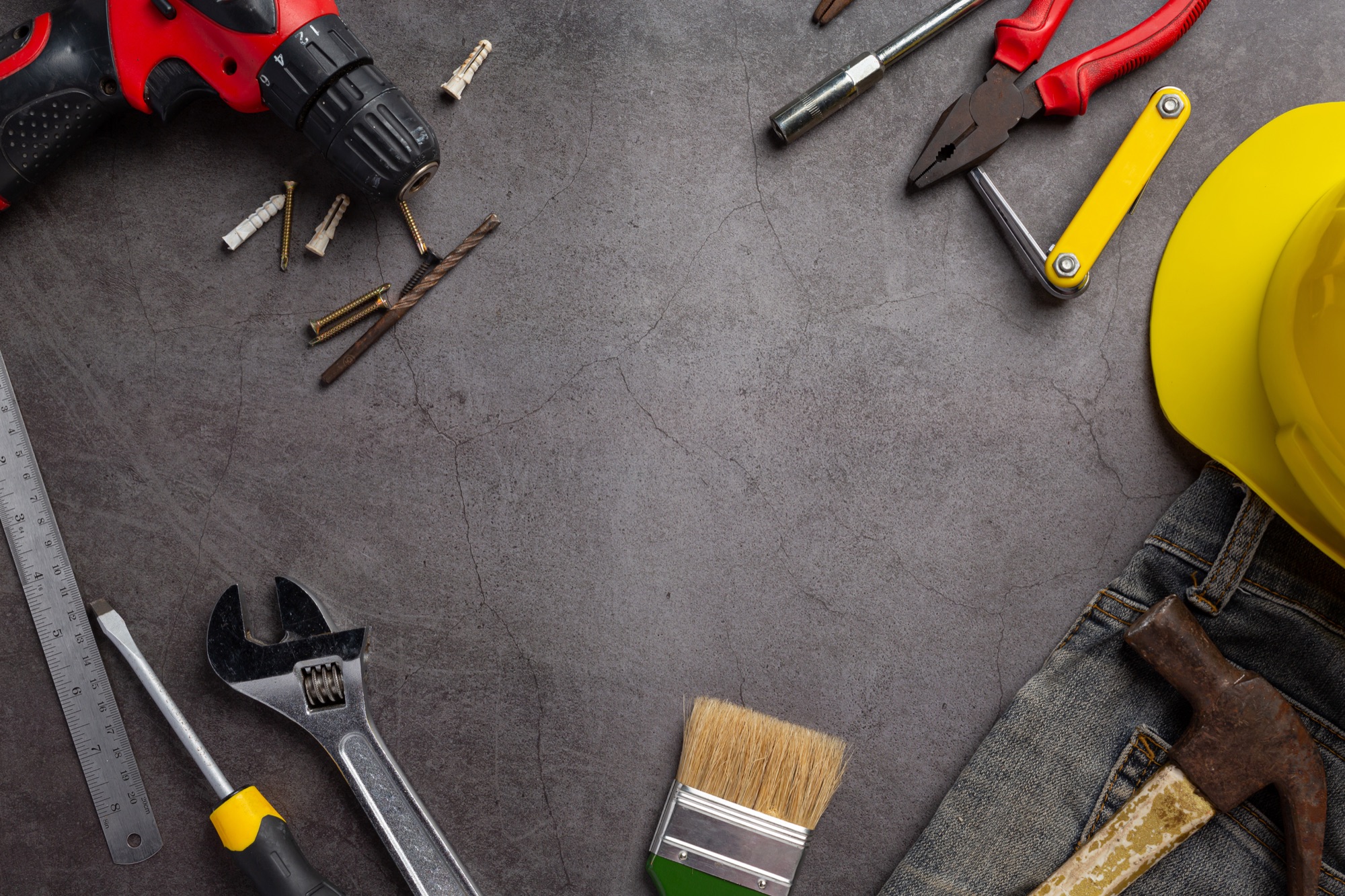 Renovation tools laid out on site