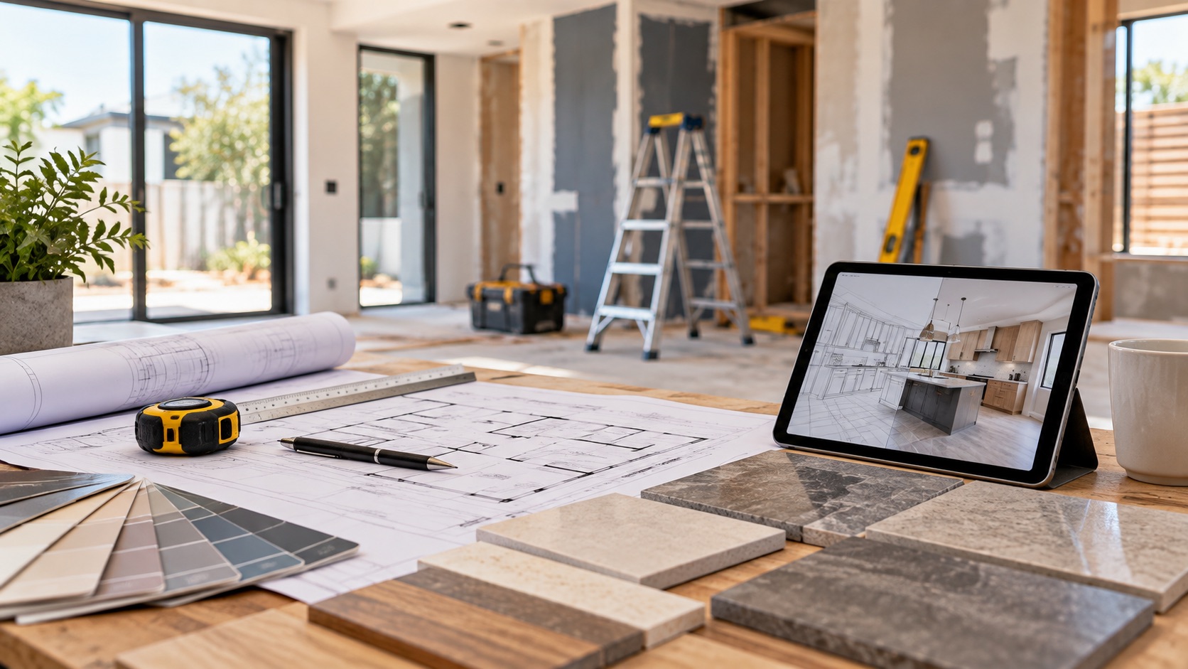 Renovation plans, design drawings and material samples for a Melbourne project