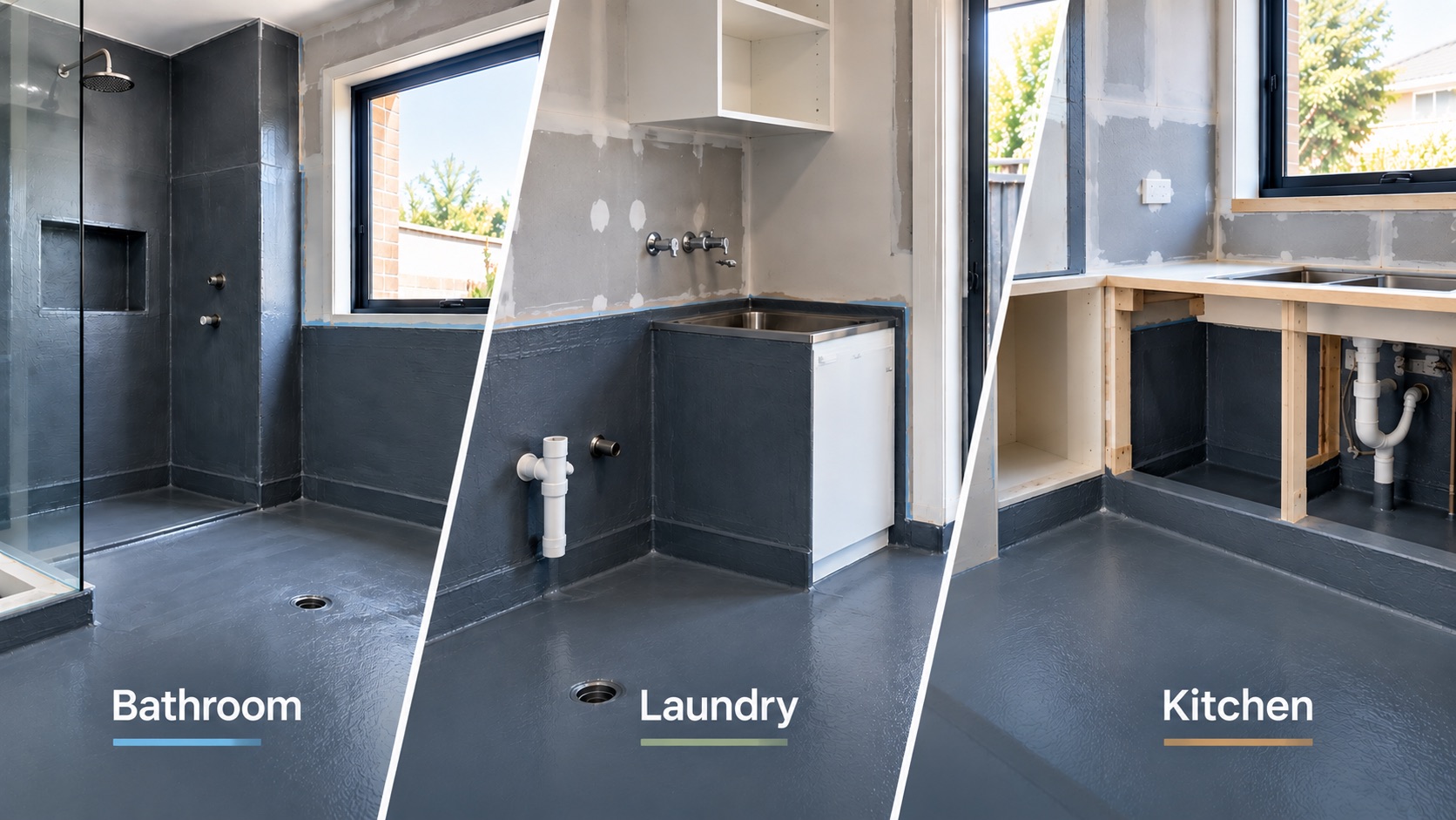 Waterproofing membrane applied in a bathroom, laundry and kitchen in Melbourne